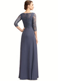 Kinsley A-Line Scoop Neck Floor-Length Chiffon Lace Mother of the Bride Dress With Ruffle BF2126P0014917