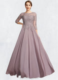 Krystal A-Line Scoop Neck Floor-Length Chiffon Lace Mother of the Bride Dress With Sequins BF2126P0014918