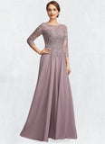 Krystal A-Line Scoop Neck Floor-Length Chiffon Lace Mother of the Bride Dress With Sequins BF2126P0014918