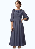 Sandy A-Line Scoop Neck Tea-Length Chiffon Mother of the Bride Dress With Cascading Ruffles BF2126P0014920