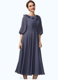 Sandy A-Line Scoop Neck Tea-Length Chiffon Mother of the Bride Dress With Cascading Ruffles BF2126P0014920