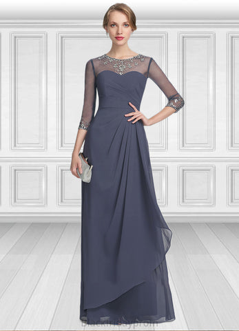 Abigayle A-Line Scoop Neck Floor-Length Chiffon Mother of the Bride Dress With Beading Sequins Cascading Ruffles BF2126P0014921