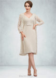 Joslyn Sheath/Column V-neck Knee-Length Chiffon Lace Mother of the Bride Dress With Bow(s) BF2126P0014924