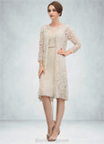 Joslyn Sheath/Column V-neck Knee-Length Chiffon Lace Mother of the Bride Dress With Bow(s) BF2126P0014924