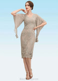 Evie Sheath/Column V-neck Knee-Length Chiffon Lace Mother of the Bride Dress With Cascading Ruffles BF2126P0014925