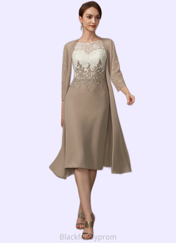 Brooklyn Sheath/Column Scoop Neck Knee-Length Chiffon Lace Mother of the Bride Dress BF2126P0014927