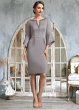 Muriel Sheath/Column V-neck Knee-Length Stretch Crepe Mother of the Bride Dress With Beading BF2126P0014928