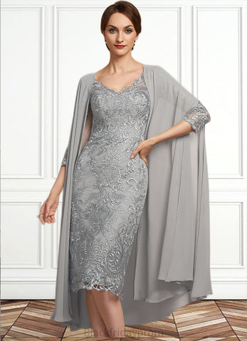 Genevieve Sheath/Column V-neck Knee-Length Lace Mother of the Bride Dress BF2126P0014931