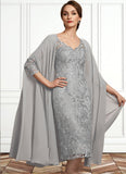 Genevieve Sheath/Column V-neck Knee-Length Lace Mother of the Bride Dress BF2126P0014931