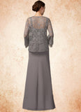 Poll Sheath/Column Square Neckline Floor-Length Chiffon Lace Mother of the Bride Dress BF2126P0014936