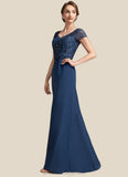 Angeline A-Line V-neck Floor-Length Chiffon Lace Mother of the Bride Dress With Sequins BF2126P0014938
