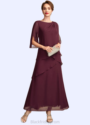 Helen A-Line Scoop Neck Ankle-Length Chiffon Mother of the Bride Dress With Cascading Ruffles BF2126P0014941