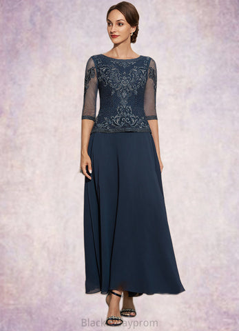 Amina A-Line Scoop Neck Ankle-Length Chiffon Lace Mother of the Bride Dress BF2126P0014942