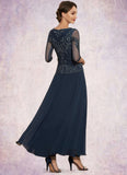 Amina A-Line Scoop Neck Ankle-Length Chiffon Lace Mother of the Bride Dress BF2126P0014942
