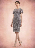 Jewel Sheath/Column Scoop Neck Knee-Length Lace Mother of the Bride Dress BF2126P0014944