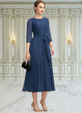 Erin A-Line Scoop Neck Tea-Length Chiffon Mother of the Bride Dress With Ruffle Bow(s) BF2126P0014954