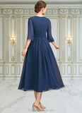 Erin A-Line Scoop Neck Tea-Length Chiffon Mother of the Bride Dress With Ruffle Bow(s) BF2126P0014954