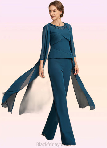 Gabriella Jumpsuit/Pantsuit Scoop Neck Floor-Length Chiffon Mother of the Bride Dress With Beading Cascading Ruffles BF2126P0014956
