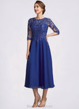 Josephine A-Line Scoop Neck Tea-Length Chiffon Lace Mother of the Bride Dress With Sequins BF2126P0014959