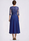 Josephine A-Line Scoop Neck Tea-Length Chiffon Lace Mother of the Bride Dress With Sequins BF2126P0014959