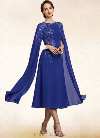 Phyllis A-Line Scoop Neck Tea-Length Chiffon Lace Mother of the Bride Dress With Sequins BF2126P0014960