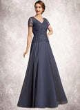 Kayleigh A-Line V-neck Floor-Length Chiffon Lace Mother of the Bride Dress With Sequins BF2126P0014964