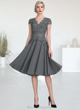 Paisley A-Line V-neck Knee-Length Mother of the Bride Dress With Beading BF2126P0014965