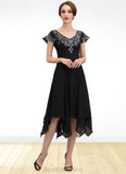 Susan A-Line V-neck Tea-Length Chiffon Lace Mother of the Bride Dress With Sequins BF2126P0014967