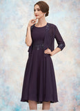 Emilia A-Line Scoop Neck Knee-Length Chiffon Lace Mother of the Bride Dress With Sequins BF2126P0014968