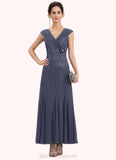 Aubrie A-Line V-neck Ankle-Length Chiffon Lace Mother of the Bride Dress With Ruffle Beading BF2126P0014971