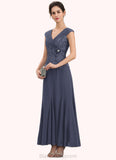 Aubrie A-Line V-neck Ankle-Length Chiffon Lace Mother of the Bride Dress With Ruffle Beading BF2126P0014971