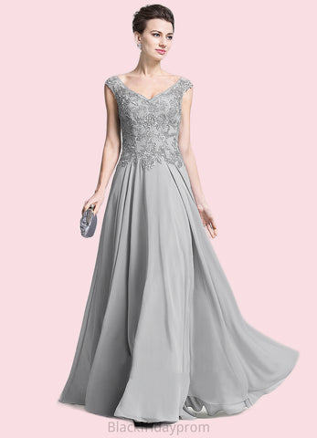 Paloma A-Line V-neck Floor-Length Chiffon Mother of the Bride Dress With Appliques Lace BF2126P0014974