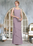 Gill Sheath/Column Scoop Neck Floor-Length Chiffon Mother of the Bride Dress With Beading Cascading Ruffles BF2126P0014975