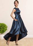Janiyah A-Line Scoop Neck Asymmetrical Satin Mother of the Bride Dress With Bow(s) Pockets BF2126P0014976
