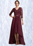 Cadence A-Line V-neck Asymmetrical Chiffon Lace Mother of the Bride Dress With Beading Sequins BF2126P0014980