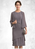 Lorena A-Line Scoop Neck Knee-Length Chiffon Mother of the Bride Dress With Cascading Ruffles BF2126P0014981
