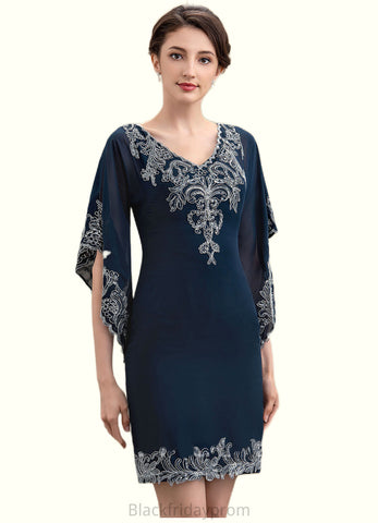 Nora Sheath/Column V-neck Knee-Length Chiffon Lace Mother of the Bride Dress With Sequins BF2126P0014983