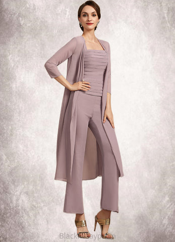 Theresa Jumpsuit/Pantsuit Square Neckline Ankle-Length Chiffon Mother of the Bride Dress With Ruffle BF2126P0014984