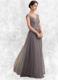 Nevaeh A-Line/Princess V-neck Floor-Length Tulle Lace Mother of the Bride Dress With Sequins BF2126P0014985