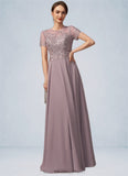 Damaris A-Line Scoop Neck Floor-Length Chiffon Lace Mother of the Bride Dress With Beading Sequins BF2126P0014987