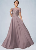 Damaris A-Line Scoop Neck Floor-Length Chiffon Lace Mother of the Bride Dress With Beading Sequins BF2126P0014987
