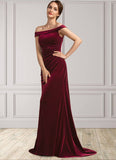Persis Trumpet/Mermaid Off-the-Shoulder Sweep Train Velvet Mother of the Bride Dress With Ruffle BF2126P0014988