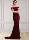 Persis Trumpet/Mermaid Off-the-Shoulder Sweep Train Velvet Mother of the Bride Dress With Ruffle BF2126P0014988