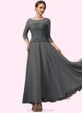 Skye A-Line Scoop Neck Ankle-Length Chiffon Lace Mother of the Bride Dress With Ruffle BF2126P0014990