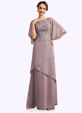 Ruby A-Line Scoop Neck Floor-Length Chiffon Lace Mother of the Bride Dress With Sequins Cascading Ruffles BF2126P0014991