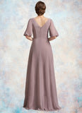 Marie A-Line V-neck Floor-Length Chiffon Mother of the Bride Dress With Ruffle BF2126P0014992