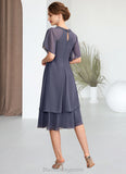 Liz A-Line Scoop Neck Knee-Length Chiffon Mother of the Bride Dress With Beading Sequins Cascading Ruffles BF2126P0014993