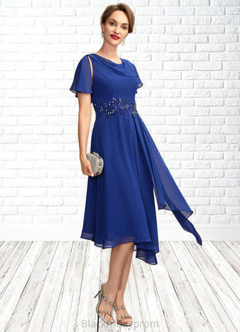 Riya A-Line Scoop Neck Asymmetrical Chiffon Mother of the Bride Dress With Beading Appliques Lace Cascading Ruffles BF2126P0014998