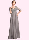 Rory A-Line V-neck Floor-Length Chiffon Lace Mother of the Bride Dress With Sequins BF2126P0014999