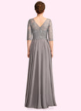 Rory A-Line V-neck Floor-Length Chiffon Lace Mother of the Bride Dress With Sequins BF2126P0014999